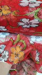 Fishing Net Fish Net Fishing Net Drag Net Fabric by the Yard Red FLORAL - Picture 1 of 10