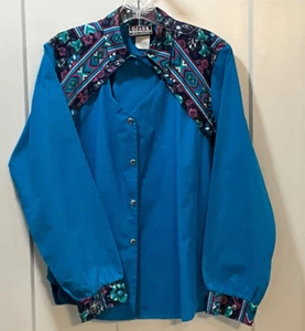 Camicia western da donna vintage Ozark Mountain Jean Company blu USA taglia SMALL - Foto 1 di 19
