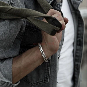 AU Men Fashion Silver Vintage Open Bangle Twisted Cuff Bracelets Gift NEW - Picture 1 of 7