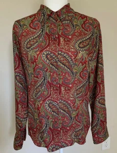 Liz Claiborne Woman Shirt Small Red Paisley Long Sleeve Classic Business - Picture 1 of 8