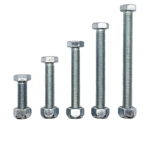 M14 x 170mm Hex Set Screw Bolt & Nyloc Nut Metric Coarse 2p HT Class 8.8 Zinc - Picture 1 of 5