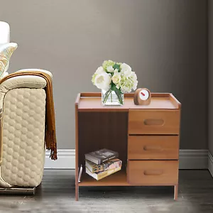 Bedside End Table Nightstand Sofa Side Stand Cupboard w/ Drawers+Open Shelf - Picture 1 of 11