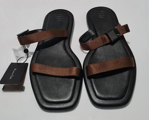 Massimo Dutti Fabric Clip Strap Flat Sandals Brown Size uk 6 eu 39 - Picture 1 of 5