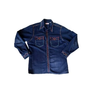 AWESOME 1970,s Levis Denim Blue Jean Embroidered Mens Shirt Jacket. Size Large. - Picture 1 of 14