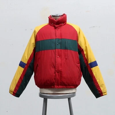 Vintage 90s Club Room Quilted Puffer Down Jacket Size L Colorblock - Image 1 of 4