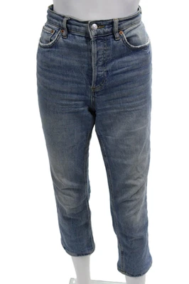 Zara Women Ankle Cropped Mid Rise Blue Cotton Blend Button Jeans Size 4 - Image 1 of 4