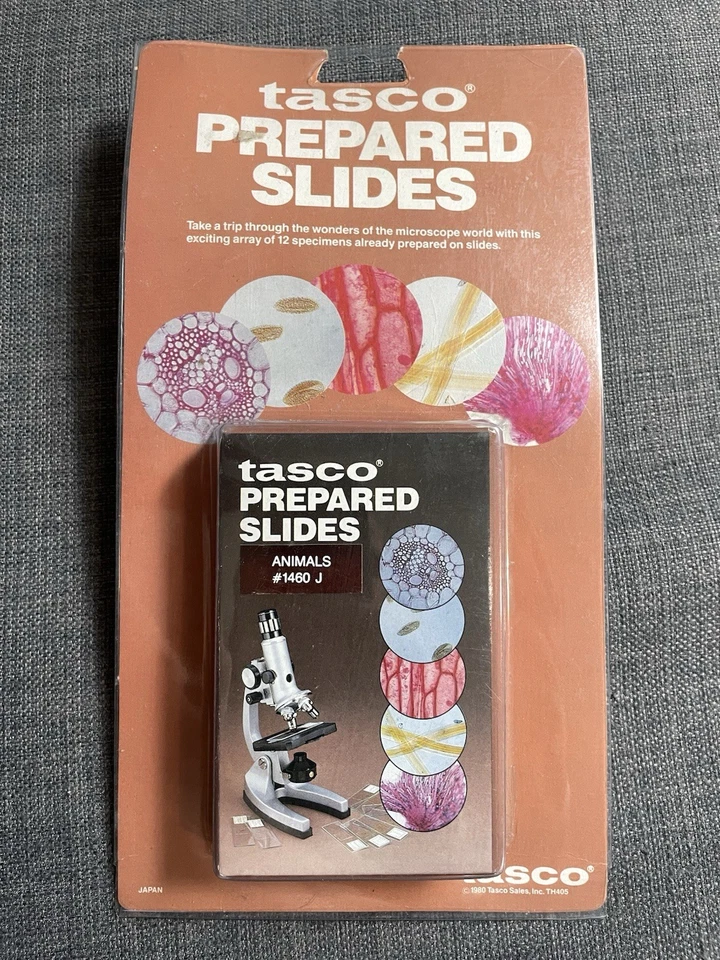 АНТИКВАРНЫЙ МИКРОСКОП СЛАЙДЫ TASCO ЛОТ 12 ЖИВОТНЫХ #1460J ОРИГИНАЛ УПАКОВКА ЯРЛЫК ЯПОНИЯ 1980 - Изображение 1 из 3