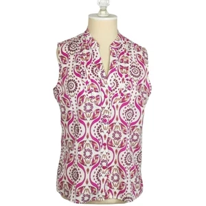 Peck & Peck Sleeveless Top Vneck Button up Pink White size Medium 100% Cotton  - Picture 1 of 16