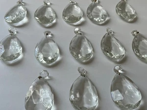 Antique VTG Lot 13 Large Crystal Glass Teardrops Chandelier Clear Prisms - Picture 1 of 8