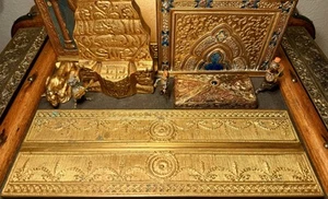 ANTIQUE TIFFANY STUDIOS NEW YORK ADAM PATTERN DESK BLOTTER ENDS #1776 GOLD DORE - Picture 1 of 6