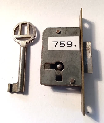 #417- Möbeleinsteckschloß -  Vintage - Dorn 15 mm - Messingstulp 72 x 12 mm -Neu - Bild 1 von 2