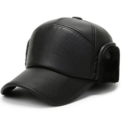 Winter Middleaged and Elderly Mens Warm Baseball Cap PU Leather Plush Insu D2P3 - Image 1 of 4