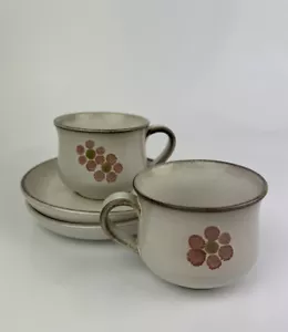 Denby Gypsy - Set of 2 Tea / Coffee Cups and Saucers - Floral - Made In England - Picture 1 of 6