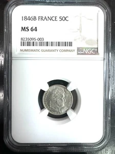 FRANCE LOUIS PHILIPPE 1830-1848 - 50 CENT. 1846 B ROUEN - NGC MS 64 - Picture 1 of 4