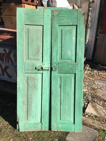 Primitive 2 Wooden Door Shutters Architectural Farm House Salvage  55in x 28in Cover