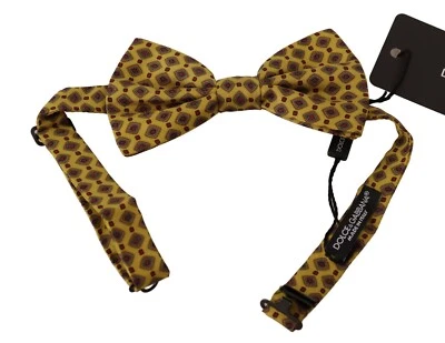 DOLCE & GABBANA Pajarita Hombres Amarillo Estampado Seda Cuello Ajustable Papillon $150 Foto 1 de 4