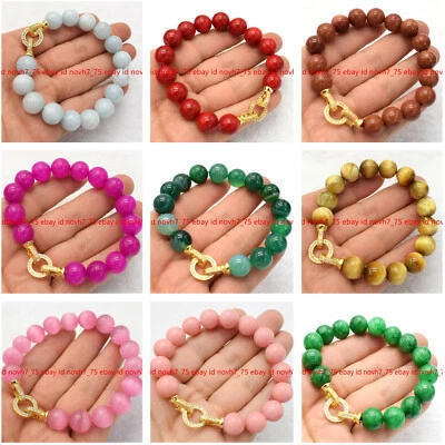 Natürlich 8/10/12mm Mehrfarbig Rund Edelstein Rund Perlen Armband 19cm - Bild 1 von 4