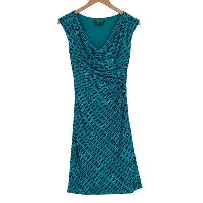 Lauren Ralph Lauren Sheath Dress Womens Petite 2P Blue Geometric Print Cowl Neck - Image 1 of 4