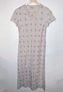 Vintage Laura Ashley Linen Silk Tea Dress Beige Floral Maxi Size 14 90s Maxi - Picture 1 of 4