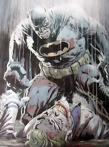 Pintura al óleo de Batman y el Joker 28x16 in. Marco disponible. Caballero Oscuro Superman Bane - Imagen 1 de 3