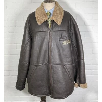 Walter Davoucci Jacket Men 3XL Brown Leather Sherpa Lined Winter Logo Zip Coat - Image 1 of 4