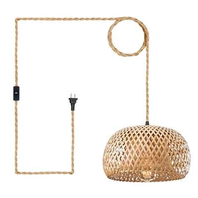 Vintage Pendant Light with Rattan Lampshade PLug in Hanging Ceiling Light - Image 1 of 4