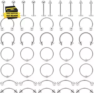 Cartilage Earrings Hoop 40Pcs 316L Surgical Steel Labret Stud for Women Men Nose - Picture 1 of 3