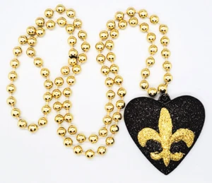 Collar con cuentas de corazón brillante negro y dorado de flor de lis de los New Orleans Saints - Imagen 1 de 3
