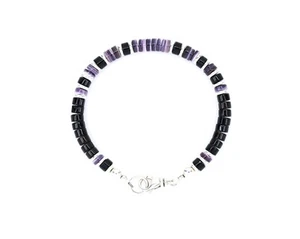 Plum Wampum & Black Onyx Heishi Bracelet | Sterling Silver Accents | 6mm Beads - Picture 1 of 4