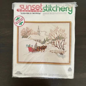 Sunset Stitchery Sleigh Ride In The Snow Christmas Needlepoint Kit #2085 14"x18" - Picture 1 of 5