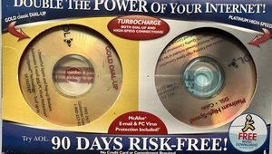 RARE AOL TWO VINTAGE DISCS GOLD CLASSIC NEW BROABAND PLATNIUM HIGH SPEED SEALED - Picture 1 of 3
