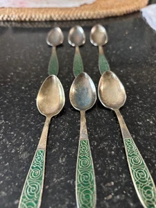 6 Melkior dunkelgrüne Emaille Teelöffel - Bild 1 von 4