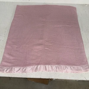 Vintage rosa Waffelmuster Thermo Acryl Decke Satin Borte 80"x86" ohne Etikett - Bild 1 von 3