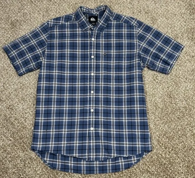 Camisa a Cuadros Quicksilver Para Hombre Manga Corta Azul Tartán Playa Patín Surf Pequeña Foto 1 de 4