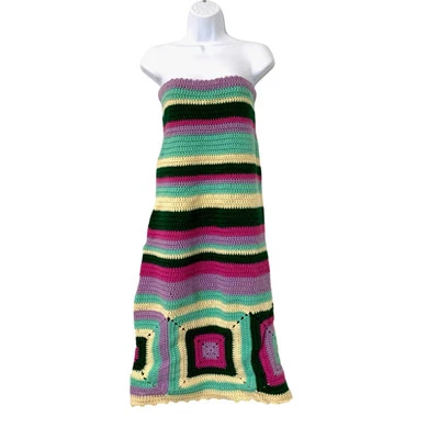 Multicolor Hand Knit Crochet Granny Square Maxi Skirt/Strapless Dress  - Image 1 of 3