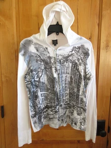 SUZIE IN THE CITY VTG HOODIE SIZE S CITY GRAPHIC ON WHITE FULL ZIP USA COTTON - Picture 1 of 8