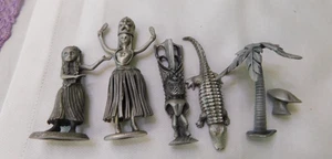 Myers Suzio Pewter figurines Lot of Six Hawaii Hula Dancer Tiki Tree Crocodile - Picture 1 of 8