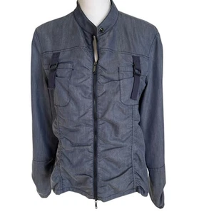 Lafayette 148 Jacket Women's Size 12 Navy Buckles Ruched Utility Zip Lightweight - Picture 1 of 12