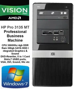 HP Pro 3135 Microtower Business PC AMD Athlon 3000Mhz Pro X2 250 Win7 Installed - Picture 1 of 3