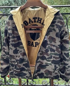 BAPE A Bathing Ape Jacket Reservable Camouflage/Gold Hooded Windbreaker Size XL - Picture 1 of 10
