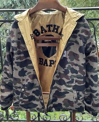 BAPE A Bathing Ape Jacket Reservable Camouflage/Gold Hooded Windbreaker Size XL - Image 1 of 4