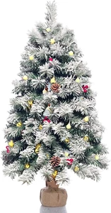 Pre-Lit Artificial Christmas Tree 3Ft,Snow Flocked Xmas Pine Tree Decorated with - Picture 1 of 6