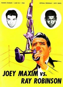 Joey Maxim vs Sugar Ray Robinson - 1952 - Yankee Stadium Fight Promotion Magnet - Picture 1 of 2