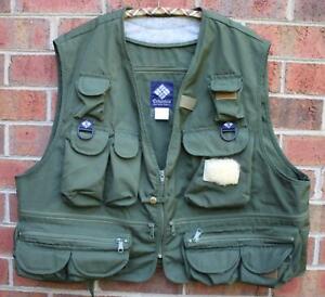 Vintage Columbia Fly Fishing Vest Men’s Army Olive Green XXXL 3XL Pockets w1