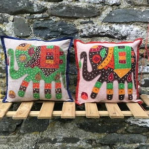 Elephant Patchwork Cotton Cushion Covers – Ethnic Hippy Boho Nomads Wales - Picture 1 of 11