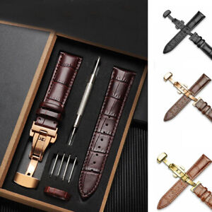18-24mm Genuine Leather Butterfly Clasp Buckle Watch Band Strap Wristwatch AUS
