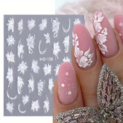 NAIL STICKERS FLOWERS TULIPS 5D Nail Art Stickers Decals Embossed Flowers Floral Wedding Decoration (MO158)
