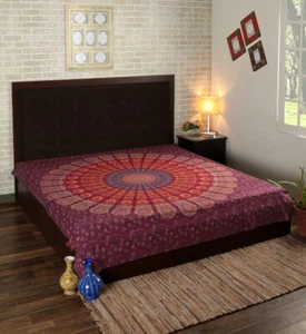 Queen Bed Sheet Indian Mandala Tapestry Bedding Set Throw With 2 Pillow Cover - Picture 1 of 3