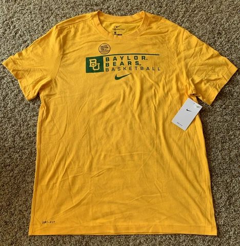 New Nike Dri-Fit Baylor Bears Shirt Large Athletic Yellow Logo Basketball Cover