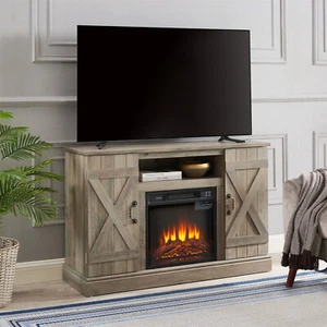 Farmhouse TV Stand Media Console Cabinet with 18'' Fireplace for TV Up to 50'' - Picture 1 of 15